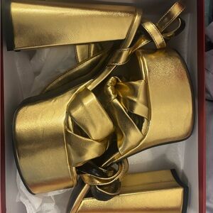 Gold Platform Heels with Bow Detail